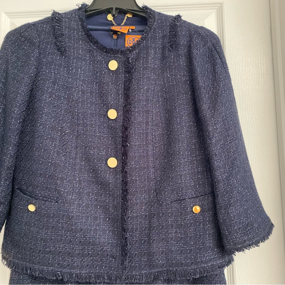 Tory Burch navy dress with jacket gold buttons - Picture 2 of 5